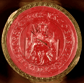 Image shows the front of the Great Seal of King James IV, National Records of Scotland reference: RH17/1/54
