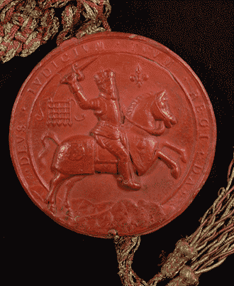 Image shows the front of the Great Seal of King James VI of Scotland and I of England. National Records of Scotland reference: GD124/10/116